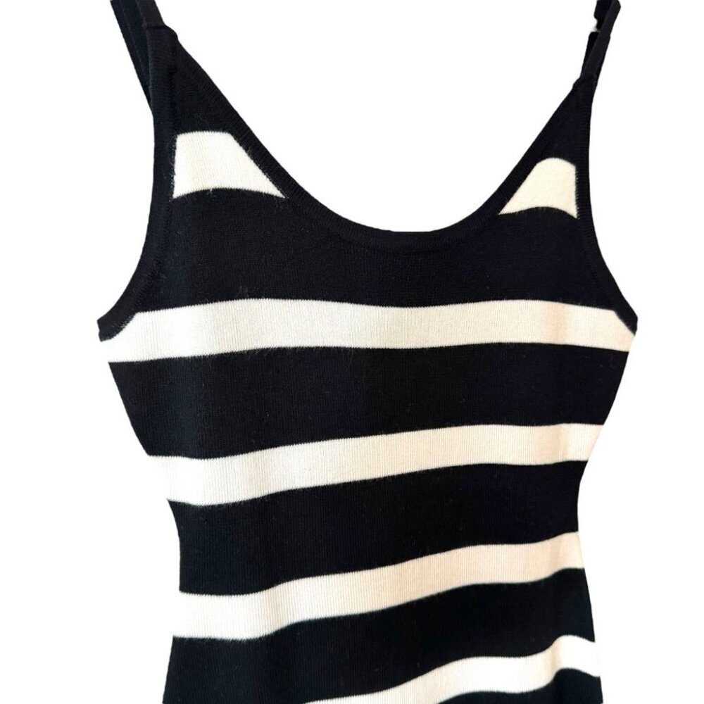 Revamped Wide Striped Black and White Fitted Midi Dress - Picture 2 of 15